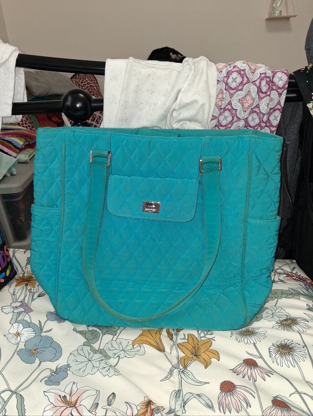 Vera Bradley Quilted Teal Tote with Front Flap